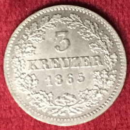 GERMANY BAYERN 3 KREUZER 1865 LUDWIG Ⅱ 1864-1886