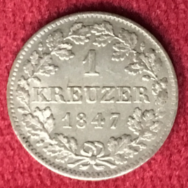 GERMANY BAYERN 1 KREUZER 1847 LUDWIG Ⅰ 1825-1848