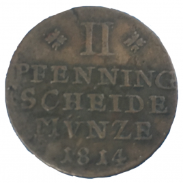 GERMANY BRAUNSWICK WOLFENBUTTEL 2 PFENNING 1814 FR FREIDRICH WILHELM 1806 – 1815