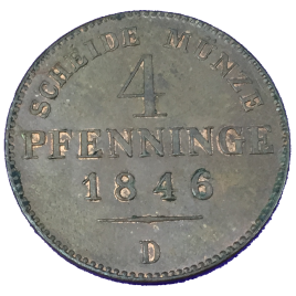 GERMANY PREUSSEN  4 PFENNINGE 1852 (A) FRIEDRICH WILHELM Ⅳ 1840 – 1861 MINT:KÖNIGSBERG