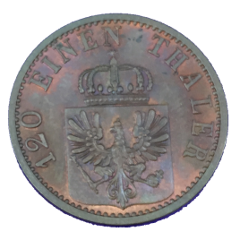 GERMANY PREUSSEN  3 PFENNIGE 1868 (C) WILHELM Ⅰ 1861 – 1888 MINT:CLEVE