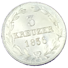 GERMANY NASSAU  3 KREUZER 1836 WILHELM 1816 – 1839