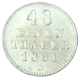 GERMANY MECKLENBURG SCHWERIN 1/48 THALER 1861 (A) FRIEDRICH FRANZ Ⅱ 1842 – 1883