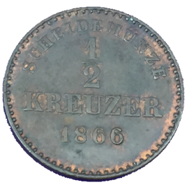 GERMANY WÜRTTEMBERG  1/2 KREUZER 1866 KARL Ⅰ 1864 – 1891