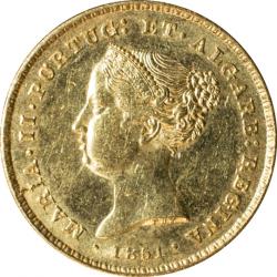 ポルトガル　2500レイス金貨　1851　マリア2世(1834-1853)　極美品