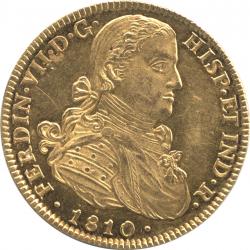 メキシコ　8エスクード金貨　1810(Mo・HJ)　フェルディナンド7世(1808-1822)　極美品+