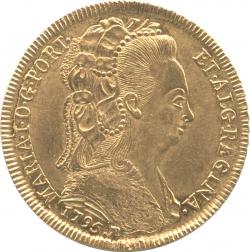 ブラジル　6400レイス金貨　1795　マリア1世(1786-1805)　極美品
