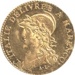 イタリア　ピエモンテ共和国　20フラン金貨　L’AN9(1800)　発行枚数:2820枚　極美品+