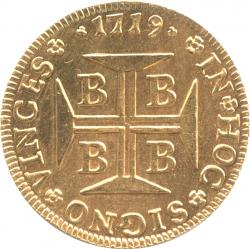 ブラジル　4000レイス金貨　1719(B)　ジョアン5世(1700-1750)　未使用品