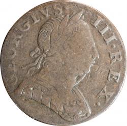 【影打】　イギリス　1/2ペニー銅貨　N.D.(1770-1775)　ジョージ3世(1760-1820)