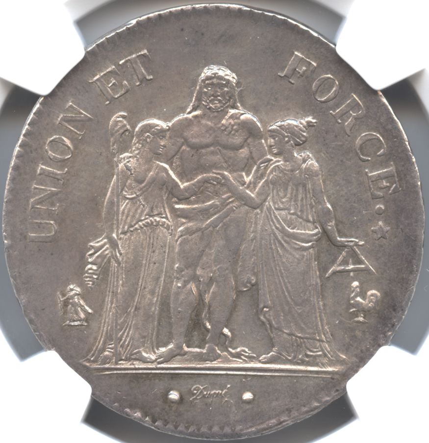 フランス 5フラン銀貨 L'AN10 (1801-1802) ヘラクレス NGC-MS63 未使用