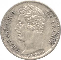 フランス　1/4フラン銀貨　1828(A)　シャルル10世(1824-1830)　極美品