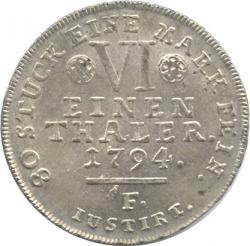 Germany Hessen-Cassel 1/6Taler 1794(F)