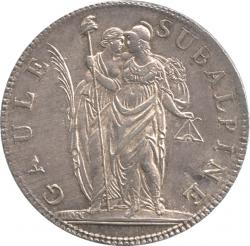 イタリア　スバルピネ共和国　5フラン銀貨　L’AN10 (1902)　トーン・極美品