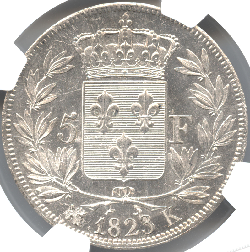 フランス 5フラン銀貨 1823(K) ルイ18世(1814・1815-1824) NGC-MS63 – coin&coin