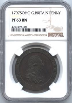 イギリス　1ペニー銅貨　1797　ジョージ3世(1760-1820)　NGC-PF63BN　プルーフ・完全未使用
