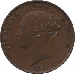 イギリス　1ペニー銅貨　1854　ヴィクトリア(1837-1901)　極美品