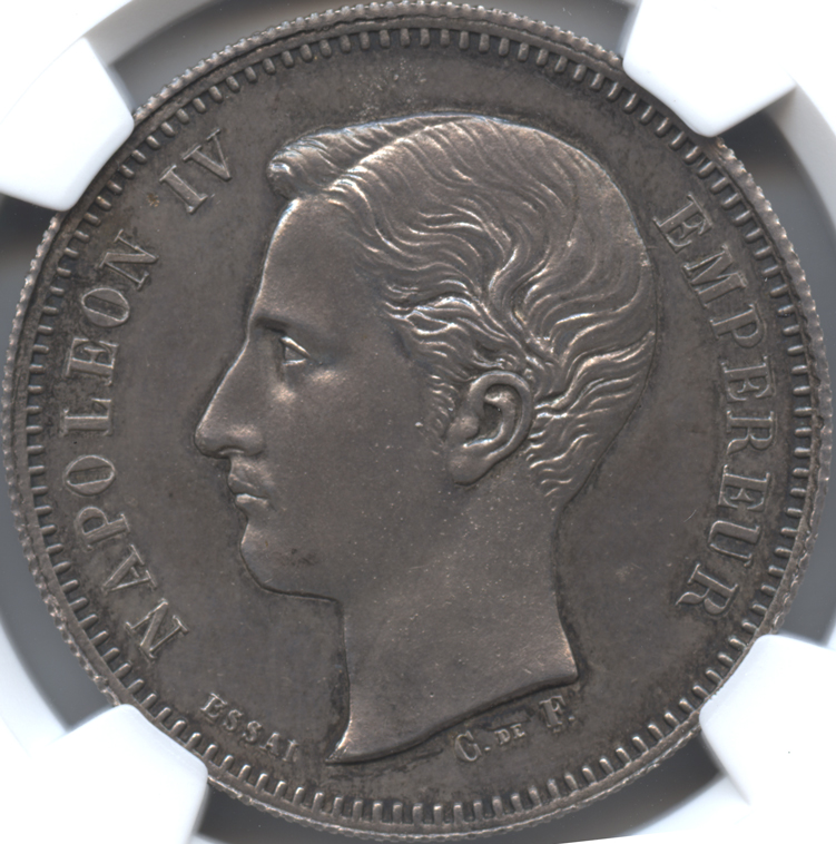 フランス　5フラン試作銀貨　1874　ナポレオン4世(1856-1879)　NGC-MS63　プルーフ・未使用