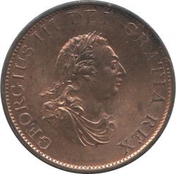 イギリス　1/2ペニー銅貨　1799　ジョージ3世(1760-1820)　未使用